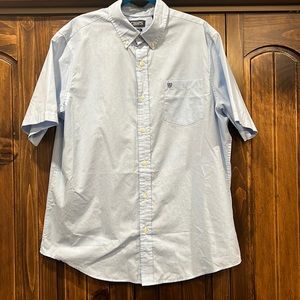 Mens Chaps Easy Care Collared Button Up Blue/White herringbone XL